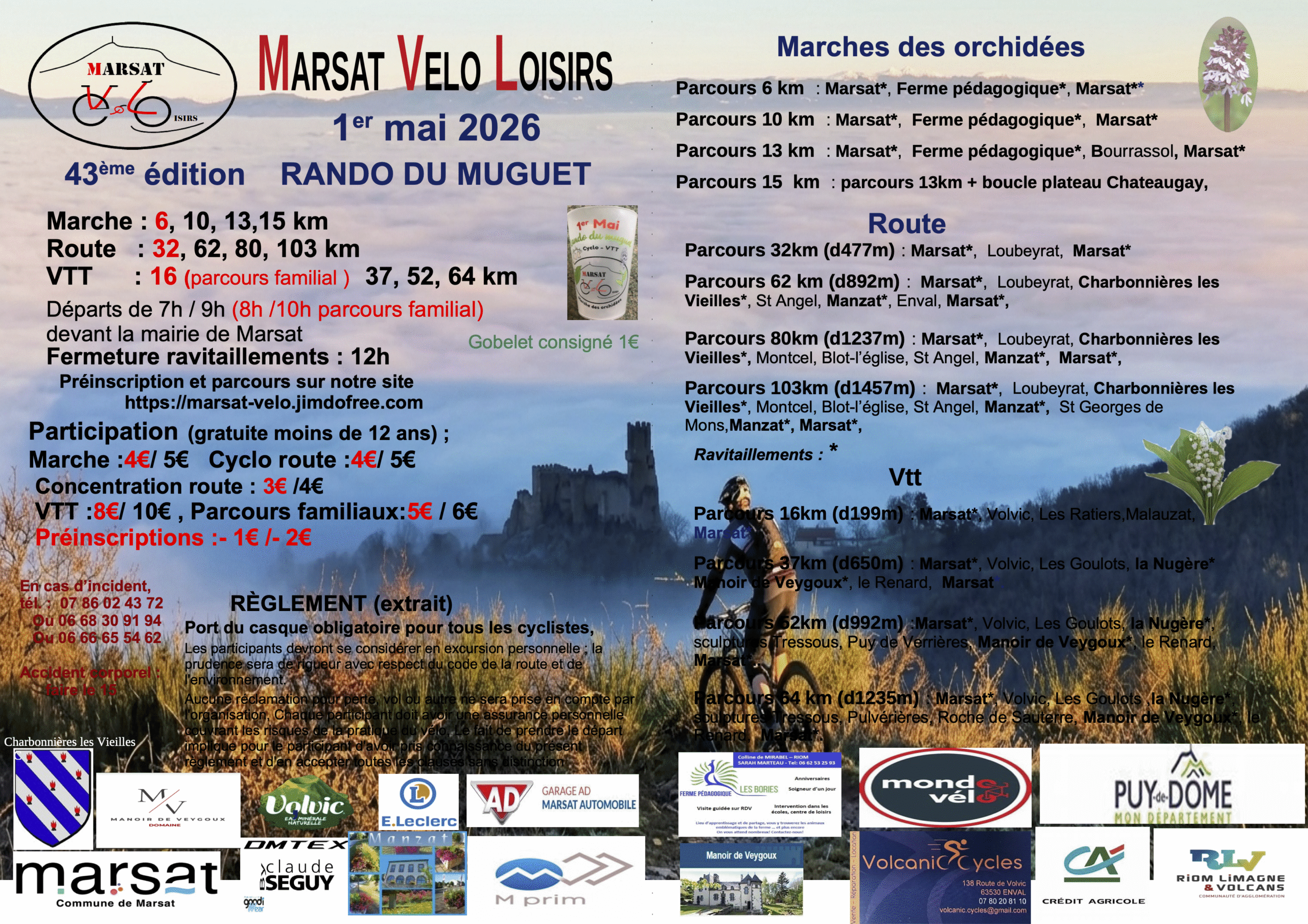 43ème Rando du Muguet et 8ème Marche des Orchidées : Marsat Vélo Loisirs