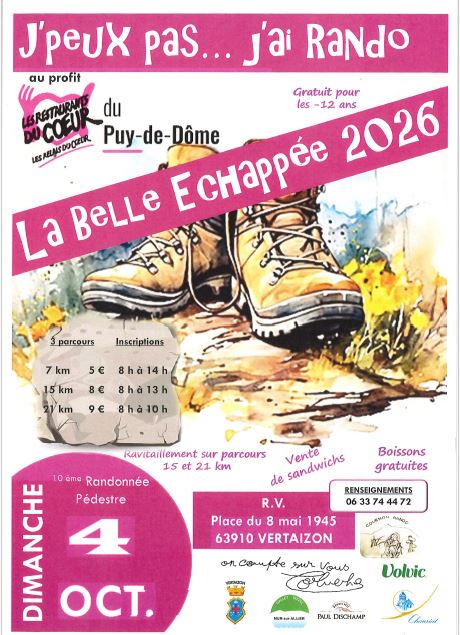 Restos du Coeur du Puy-de-Dôme : 10ème randonnée pédestre solidaire à VERTAIZON
