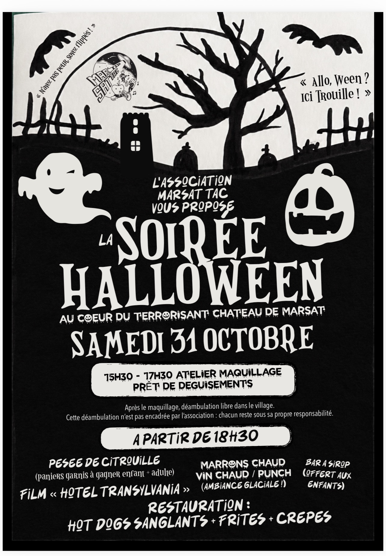 Soirée Halloween au château organisée par l'association Marsat Tac